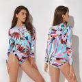 Women Swimsuit Long Sleeve Sexy Floral Print One-piece Surfing Suit