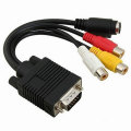 VGA to S-Video 3 RCA AV Adapter Converter Cable - Black (20cm)