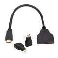 3-in-1 Micro / Mini HDMI / HDMI Male to 2-Port HDMI Female Splitter Adapters - Black (30cm)