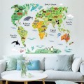 Animal World Map Wall Stickers for Kids Rooms, Living Room Home Decorations Decal Mural Art DIY Offi