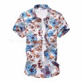 Fashion Summer Flower Print Slim Men\'s Short Sleeve Shirt, Casual Plus Size Male Beach Shirt Bl