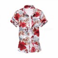 Fashion Summer Flower Print Slim Men\'s Short Sleeve Shirt, Casual Plus Size Male Beach Shirt Bl