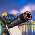Universal Clip-On Type 12X Long Focus Telescope Lens, HD Mobile Phone External Lens Black