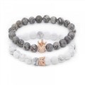 Valentine's Day Couple His and Her Bracelets Distance Black & White Beads Cz Crown King Charm St