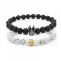 Valentine's Day Couple His and Her Bracelets Distance Black & White Beads Cz Crown King Charm St