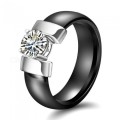 White Black Ceramic Rings Plus Cubic Zirconia For Women Gold Color Stainless Steel Women Wedding Rin
