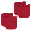 4pcs Pot Mat Cotton Cloth Pot Holders Looped Gloves Terry Pot Red