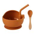 Silicone Bowl Set with Straw Children's Spoon Tableware Orange