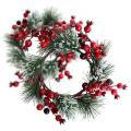 2 Pcs Red Berry Pine Wreath Snowy Pine Wreaths for Christmas Decor