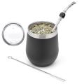 Stainless Yerba Tea Set Tea Cup with Lid Spoon Straw Brush,silver