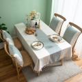 Tablecloth Jacquard Wave Tassel Tablecloth Coffee Table White+green
