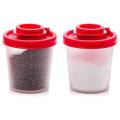 2 Medium Salt and Pepper Shakers with Red Covers Lids Jar Dispenser