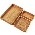 Set Of 3 Handmade Rattan Rectangle Serving Tray Wicker Platter