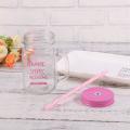 450ml Drinking Glass Set Mason Jar Mugs with Handle &straws (pink)