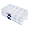 Plastic Box, 2 Pack Clear Organizer for Jewelry Craft Beads(15 Grids)
