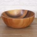 Natural Handmade Wooden Salad Bowl Classic Large Round Plates Kitchen