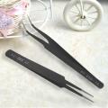 2 Pcs 13cm Length Black Anti-static Straight Curved Tweezers