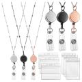 3 Pcs Beaded Badge Lanyard Necklace with 6 Business Card Holders A