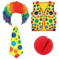 4 Pack Clown Costume Set Clown Wig Nose Vest for Halloween Cosplay