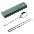 Stainless Steel Cutlery Set Chopsticks Spoon Set with Box Green