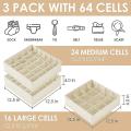 3 Pack Sock Organizer, 64 Cell Fabric Cabinet Storage Boxes Beige