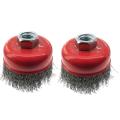 3 Inch Crimped Wire Brush for Grinders,wire Cup Brush, M14,2pack, Red