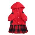 Plaid Dog Hoodie Dress Warm with Hat Autumn and Winter Pet -xl