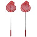 2x Outdoor Catching Butterfly Net Fishing Net Bag Stainless Steel-red