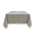 Rustic Lattice Tassels Square Table Cover Cloth (grey)