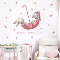 Cartoon Butterfly Umbrella Bunny Wall Stickers for Kids Room Decor