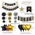 Birthday Decorations Black Gold Balloon, Happy Birthday Balloons Gold