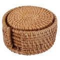 6pcs/lot Creative Drink Coasters Set Rattan Weave Cup Mat Pad 8cm