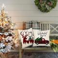 Christmas Pillow Covers 18x18 Inch Set Of 4 Red Black Xmas Case Linen