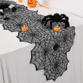 2pcs Halloween Table Runner Lace Black Spider Web Linens Polyester