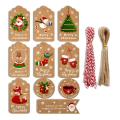 100pcs Christmas Vintage Kraft Paper Tags Santa Claus Tag with Rope