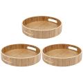 Round Serving Bamboo Wooden Tray Handle Storage Tray #1