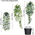 Artificial Hanging Plants,3 Pack Fake Hanging Plants Potted Greenery