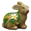 Garden Animal Figurine Rabbit with Leaves and Flowers, Outdoor