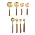 Walnut Wooden Handle Plated Gold Measuring Spoon Cups Kitchen Set 2