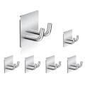 6pcs Adhesive Hook, Stainless Steel Towel Robe Shaver Wall(silver)