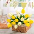 20 Pcs Artificial Flowers Fake Tulip Bouquet (milk White and Yellow)