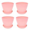 4x Plastic Plant Flower Pot with Tray Round Pink Upper Caliber 14cm