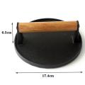 Cast Iron Wooden Handle Steak Plate Meat Barbecue Pressure Plate