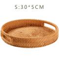 Rattan Hand Woven Round Tray Food Platters Plate with Handles(s-30cm)