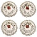 Set Of 4 Round Floral Placemats White Vintage Embroidered Lace