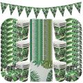 61pcs Palm Leaf Tableware Paper Plate Cup Summer Birthday Party Decor