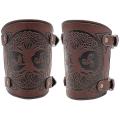 Viking Arm Bracers Leather Armor Cuffs Larp Bracers Embossed, Brown