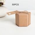 50pcs Kraft Paper Candy Box,with Twine and Tag,wedding Party Supplies