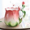 Ceramic Rose Flower Shape Teacups Breakfast Cups with Spoon-red