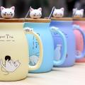 Cat Heat-resistant Cup Color Cartoon with Lid Cup Ceramic Mugpink